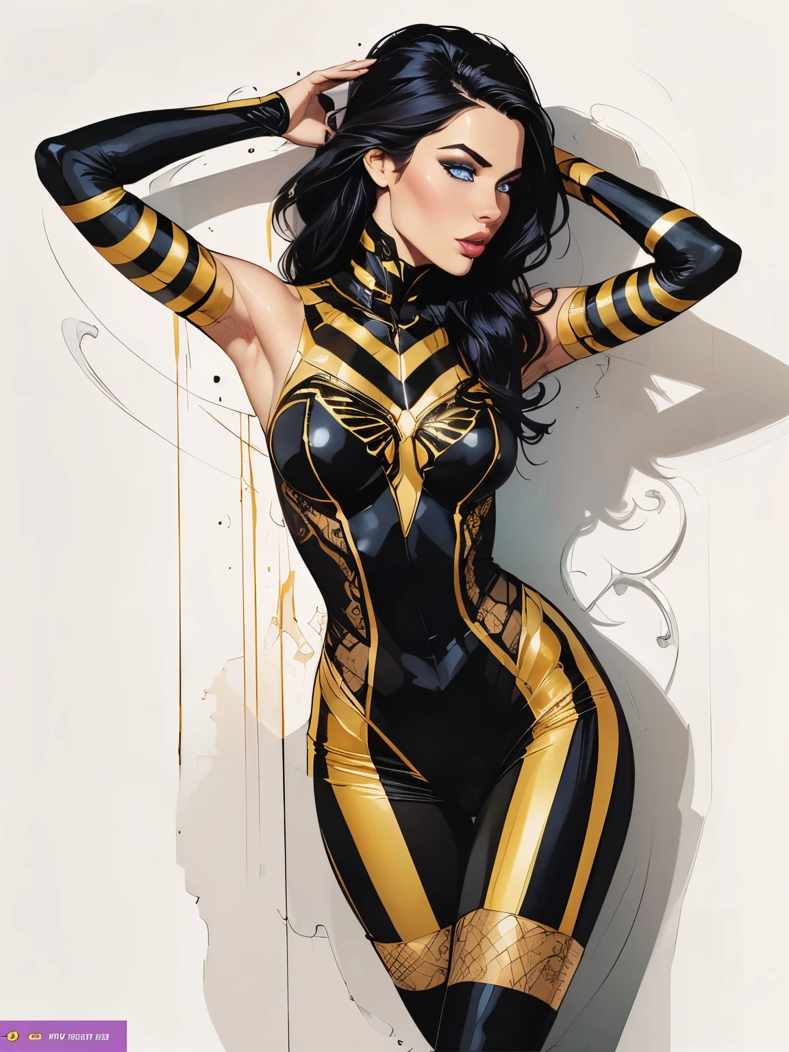 Spiderwoman suit (black and blue) with golden webs patterns