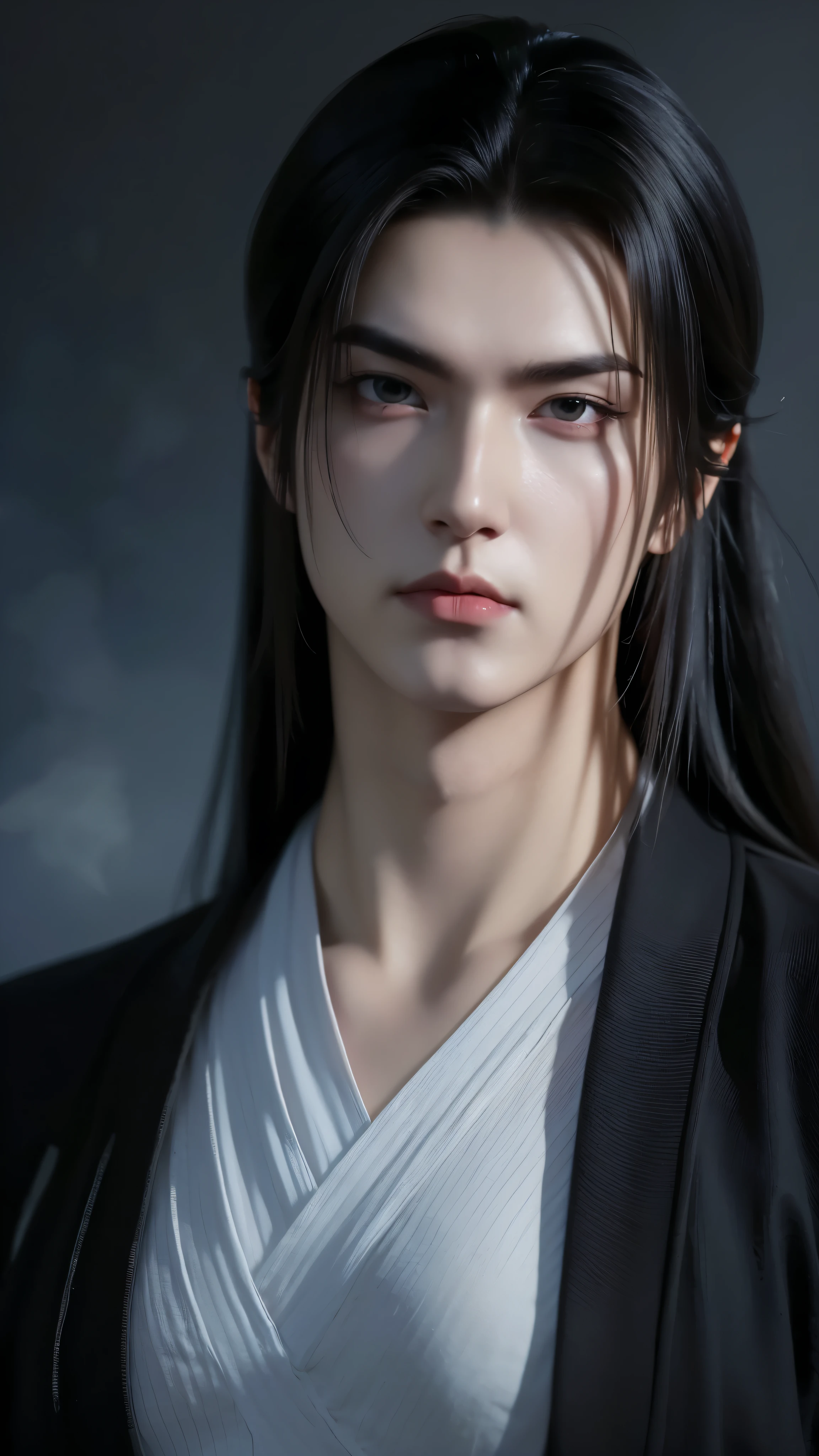 "An ultra-realistic 8K cinematic portrait of Vuong Lam — a strikingly handsome young man whose presence exudes coldness, majesty, and inner strength, mixed with a touch of loneliness. His sharp, symmetrical face reflects resilience and intelligence, with piercing dark blue eyes full of depth, mystery, and untold stories shaped by countless challenges. His skin is rendered with lifelike detail — natural pores, texture, and subtle lighting, conveying realism and humanity.
He has modern short, slightly tousled black hair with a stylish yet natural look, enhancing his mature yet youthful charisma. He wears a fitted dark crew-neck T-shirt and tailored pants — simple, modern, and understated — but his posture, expression, and aura still hint at a powerful immortal lineage. The color palette is muted: black, charcoal, and deep gray, suggesting mystery and experience.
The atmospheric background is hazy and ethereal with a faint swirl of spiritual energy, subtly nodding to his Xianxia origins. Dramatic lighting enhances his noble, melancholic aura and adds cinematic depth. The portrait is hyper-realistic, incredibly detailed, and emotionally captivating — a modern reimagination of a Xianxia legend in today’s world."