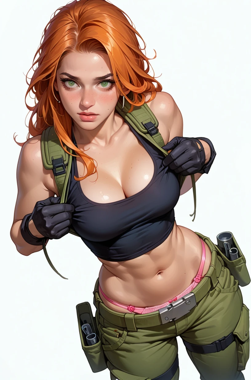 (lifelike, high - resolution:1.3), 1 girl with a perfect body,slender body, Super fine face and eyes,assasin, green eyes, dark makeup, shiny skin, light brown orangey hair, (toned stomach),Expose cleavage, (athletic body, toned stomach, wet skin), (post apocalyptic future, jungle wasteland. torn clothes), (wet skin, shiny skin), large breasts