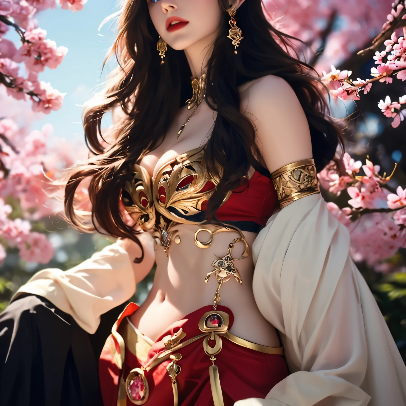 Photorealistic, high resolution, 1 woman, hips up, Beautiful eyes, Long hair, ringed eyes, jewelry, medusa, red dress