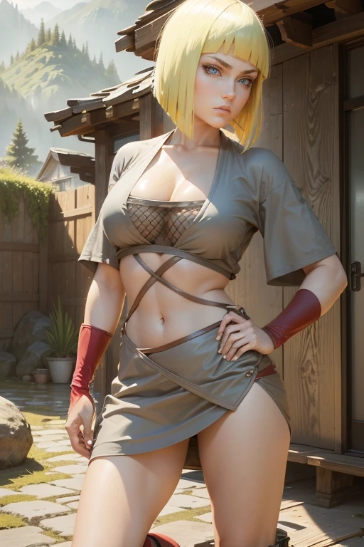 (masterpiece, best quality, cinematic, photorealistic, ultra-detailed), (1girl, female ninja), sexy body, (wide shot, from behind:1.5), perfect hands, wide hips, (bursting breasts, large cleavage:1.3), round ass, (wearing kunoichi dress, a black ensemble consisting of a tunic, tabi socks, hakama skirts, and arm guards, ninja mask and ninja hood, with green highlights:1.5), (messy short greenhair, brown eyes:1.4), (seductive pose, leaning:1.4), (detailed eyes, detailed pupils), (naked), (night, full moon)