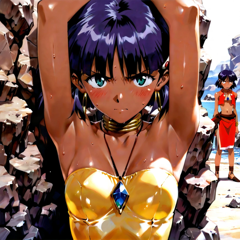 Kei kishimoto, gantz, sitting, bra, black panty, beach