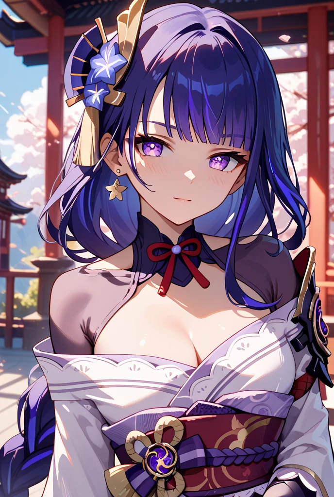 4k, high quality, master piece, best quality, raiden shogun genshin impact, adult, shy face