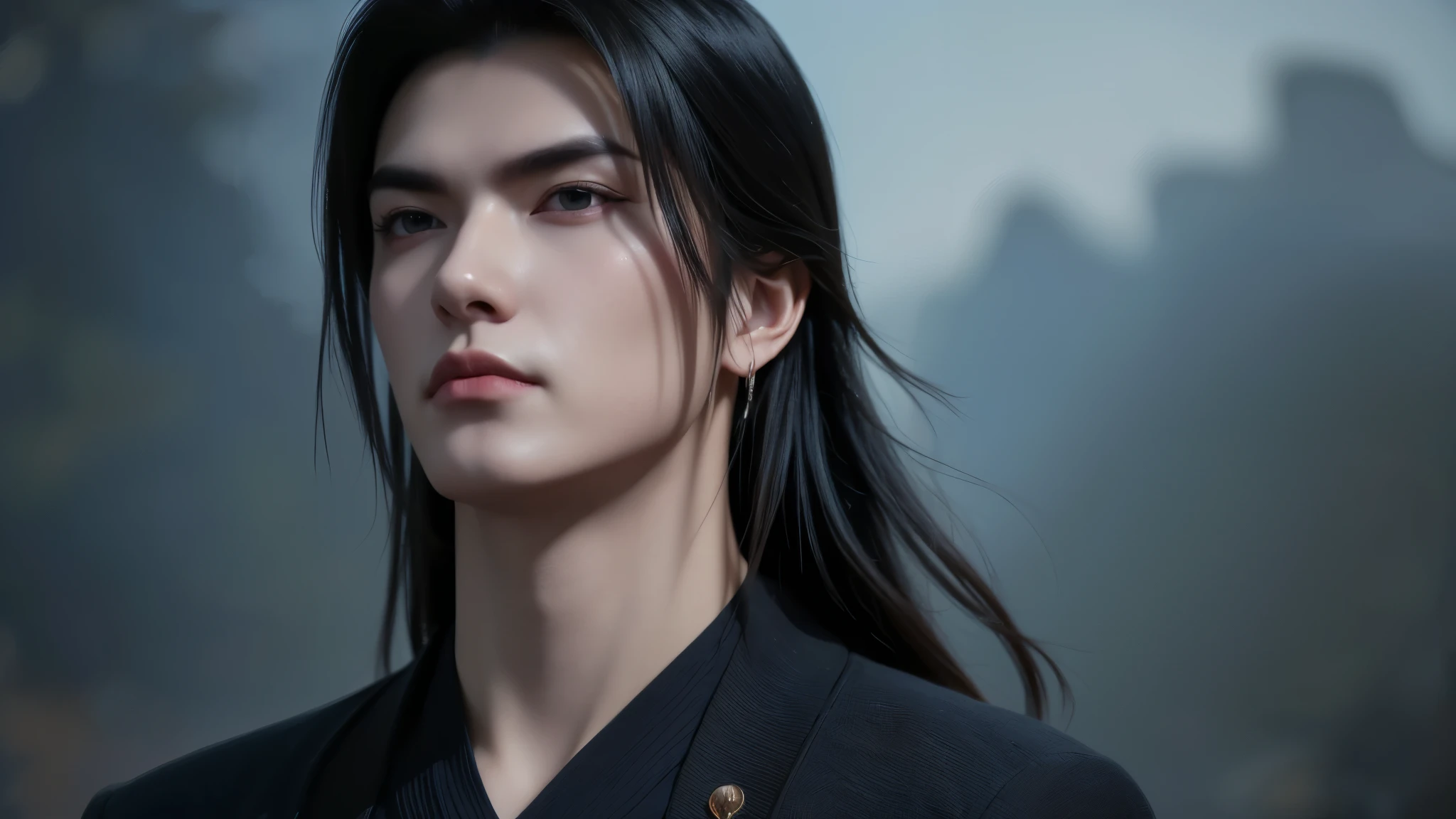 "An ultra-realistic 8K cinematic portrait of Vuong Lam — a strikingly handsome young man whose presence exudes coldness, majesty, and inner strength, mixed with a touch of loneliness. His sharp, symmetrical face reflects resilience and intelligence, with piercing dark blue eyes full of depth, mystery, and untold stories shaped by countless challenges. His skin is rendered with lifelike detail — natural pores, texture, and subtle lighting, conveying realism and humanity.
He has modern short, slightly tousled black hair with a stylish yet natural look, enhancing his mature yet youthful charisma. He wears a fitted dark crew-neck T-shirt and tailored pants — simple, modern, and understated — but his posture, expression, and aura still hint at a powerful immortal lineage. The color palette is muted: black, charcoal, and deep gray, suggesting mystery and experience.
The atmospheric background is hazy and ethereal with a faint swirl of spiritual energy, subtly nodding to his Xianxia origins. Dramatic lighting enhances his noble, melancholic aura and adds cinematic depth. The portrait is hyper-realistic, incredibly detailed, and emotionally captivating — a modern reimagination of a Xianxia legend in today’s world."