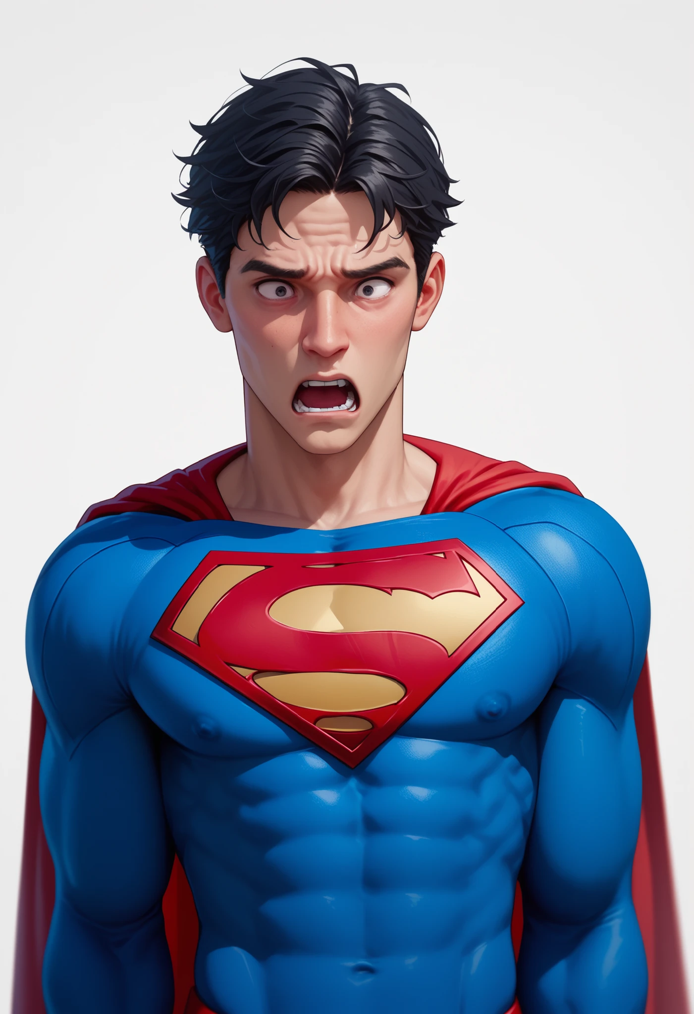 1 homem, solo, Chris Evans como Superman, 40s anos, todos os detalhes azuis e vermelhos terno, bare handed, big red S symbol on the chest, capa vermelha, strain of hair covering forehead, cabelo de corte curto, cabelo arrumado, alto, viril, corpo hunk, musculoso, ombro largo, rosto reto, cabelo preto, melhor qualidade, alta resolução: 1.2, obra-prima, fotorrealismo, fundo escuro,  terno detalhado, rosto detalhado, parte superior do corpo disparado, folded arms, Runic scene in the background