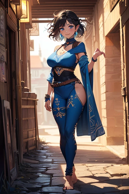 Mortal Kombat Kitana, cyberpunk, outdoor, street, royal blue, hyperrealism, photorealistic, 8k, unreal engine, 3d render --ar 9:16 --niji 5 --style expressive --s 400