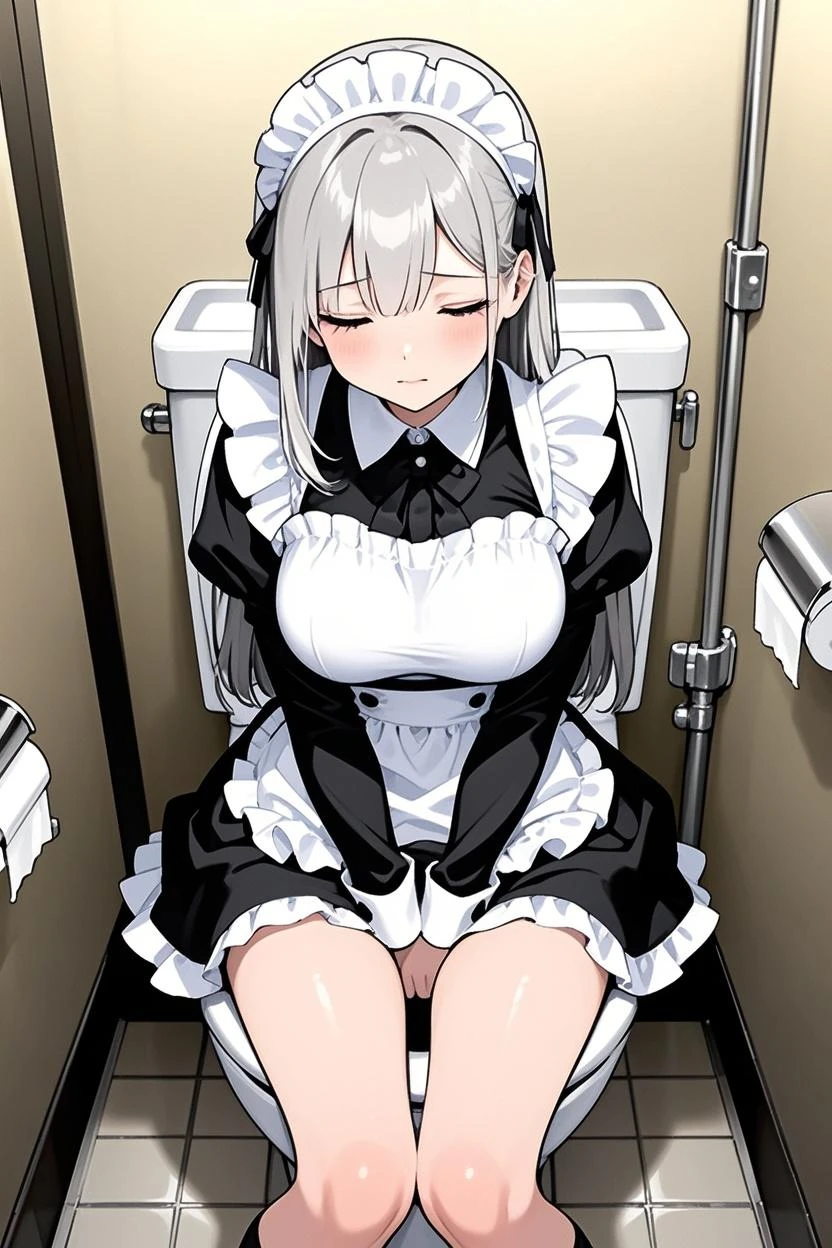 score_9, score_8_up, score_7_up, source_anime, BREAK 1girl, sdrnd, purple eyes, green hair, long hair, bangs, double bun, antenna hair big breasts, blush, open mouth, smile, shy, embarrassed, smile, open mouth, looking to the side, maid, shit inside toilet, toilet full shits, shit, pussy, shitting, toilet,sitting, bathroom,sitting in toilet, sitting on toilet,