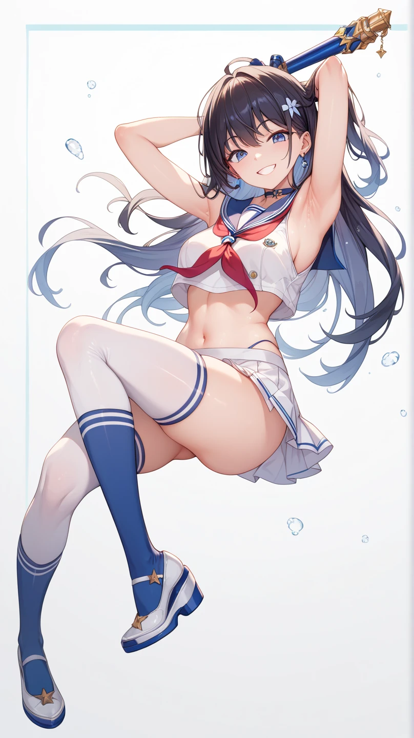 "(perfect masterpiece:1.2), (highest quality:1.2), stunning face, uniform, mature and chubby, Big eyes, compensate, long and luxurious eyelashes, lip whole, irresistible charisma.",Maid clothes,belly button,(((boy))),(((twin tails))),abs,raised his arms,micro swimwear,NSFW,(((muscle))),sailor suit,nsfw,(((piece)))