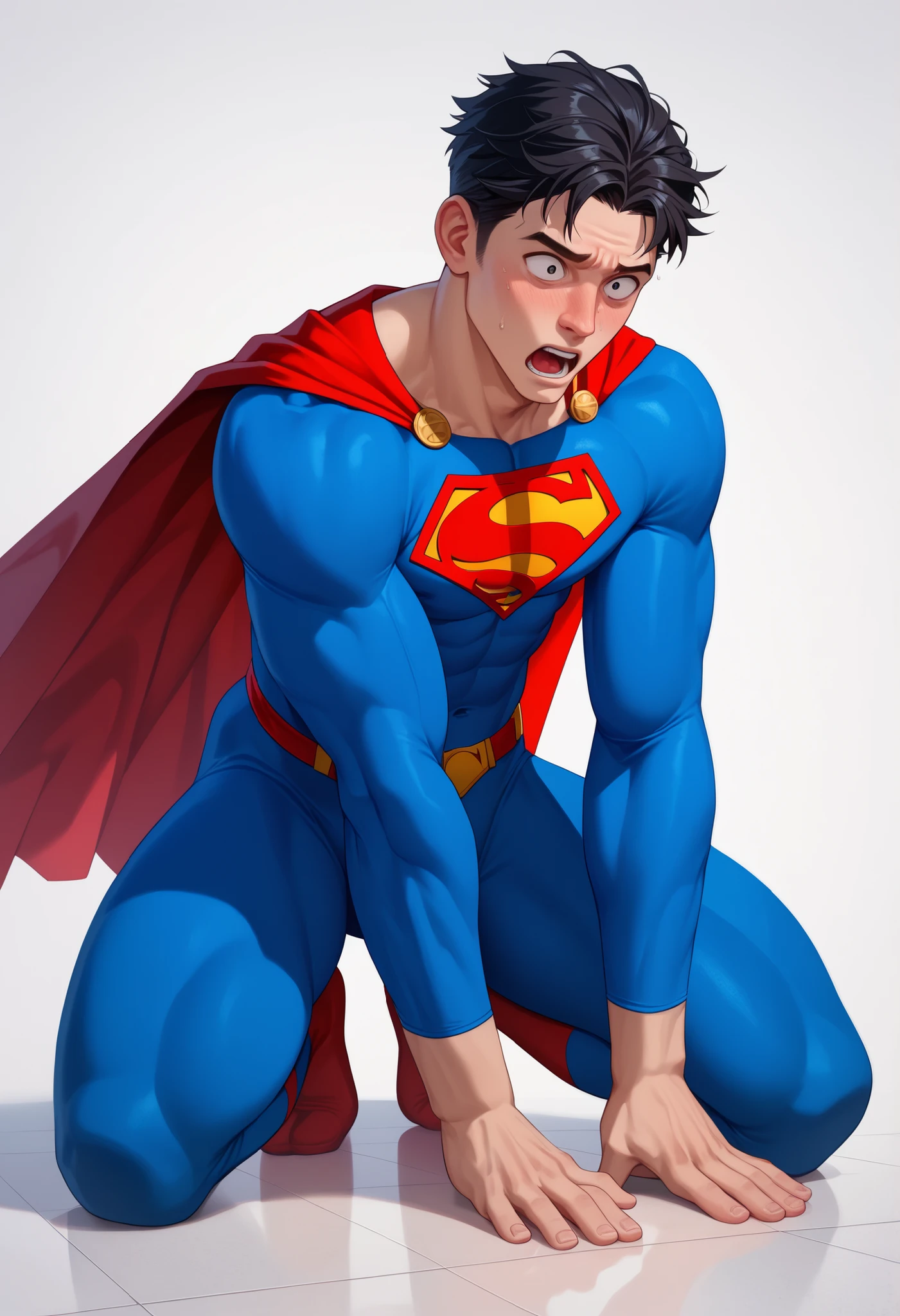 (masterpiece:1.3), (8k, Realistic, RAW Photos, highest quality: 1.4), Absurd, Charm, Ultra-high resolution, Ultra-realistic, Very detailed, Golden Ratio, (Realistic), (Best Shadow), Low contrast, (Complex:1.4), Side lighting, 8K, Beautiful Face, (Realistic Face), Beautiful hairstyle, Realistic eyes, Beautiful fine details, (Realistic Skin), Beautiful Skin, (One girl), ((Sasha Calle)), ((SUPER GIRL)), (Accurate hand and finger depiction), Supergirl Women, (Black Hair, Handsome Short:1.3), ((Eyes closed)), ((Are crying:1.0)), (Frowning), ((Mouth open:1.3)),(Frightened expression:1.2), (Flushing) , (Sweat), NSFW ((fellatio)), ((deep throat:1.2)), (Blowjob face), deep throat, ((Dripping saliva:1.0)), BREAK (1boy, 1penis:1.2), real penis, ((Thick penis:1.1)), ((Bust Shot)), ((Top-down view))