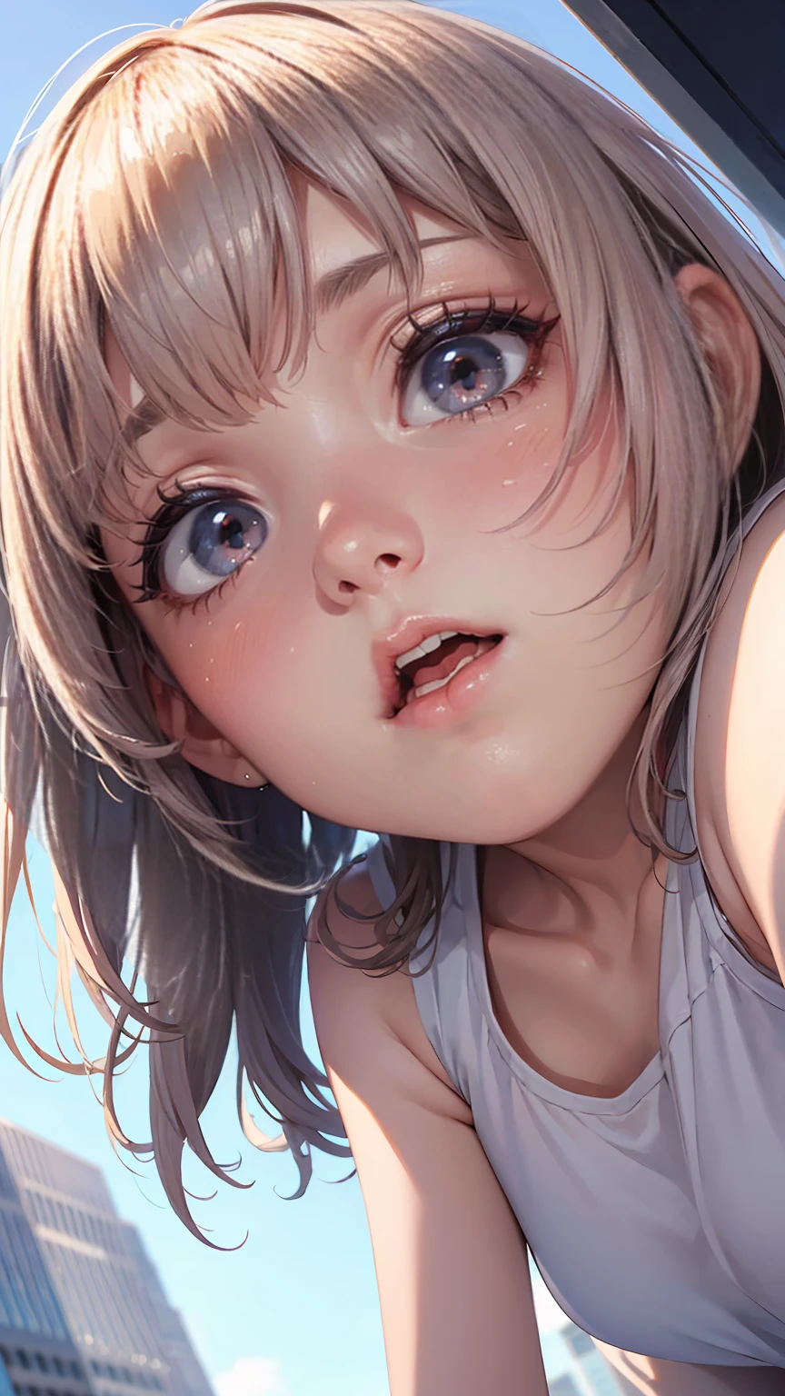 8 year old Japanese girl naked,Close-up heart eyes uplifted face'Eyes wearing silver-white mirrored lens sunglasses、I looked at the world reflected in the lenses of my sunglasses..(Side Pony,Colorful Hair),