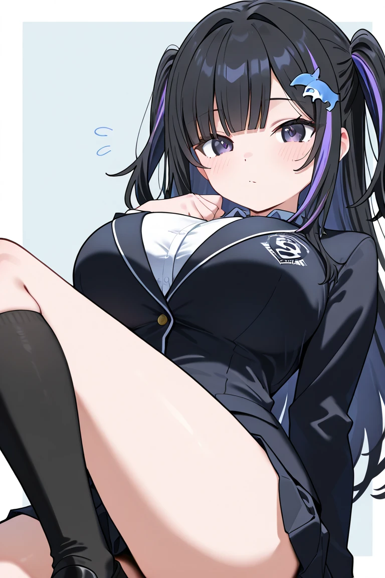 Beautiful woman、Side Ponytail、Blazer Uniform、Very short pleated skirt、Very thick thighs、Acme Face、Best image quality、High resolution、masterpiece、super high quality、Thick pubic hair、Screaming orgasm face、Blue panties、Blue Bra、Very big ass、Very large breasts 、Blushing、4K quality、Blushing、泣く of ecstasy、Wearing black pantyhose、Heavy breathing、{Highest quality}, {so beautiful}, {Very detailed}, {Best illustrations}, Browsing Caution, girl,