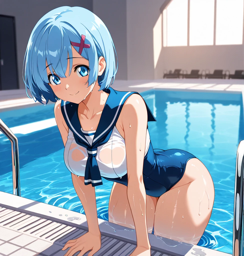(extremely detailed CG
unity 8k wallpaper:1.8)、((masterpiece, best quality, ultra-detailed):1.8), ((beautiful detailed eyes):1.3), (((16years old))), (sailor mercury:1.5),large boob, ((tight brilliant shiny competition swimsuit:1.2, plunking neckline, plunking navel, cleavage)), ((extremely delicate and beautiful fabric):1.3), looking at viewer, (seductive orgasm smile), blush, slender, slim, (indoor pool, pool lane, swimming pool, competition pool, pool starting block, swimming building, water, water surface, daytime, window, sunlight, (in the pool):1.2), very clear, ((masterpiece, best quality, ultra-detailed):1.5), ((an extremely delicate and beautiful)), ((((illustration)))), (realistic:0.6), (extremely detailed skin), ((ultra-detailed:1.35)), (detailed pussy:1.2), (detailed nipples:1.2), detailed fingers, absurdres, intricate, (1girl), ((solo)), ((glistening skin)), (((oily skin))), ((wet skin)),(((cute face))),(perfect nipples),(Sitting with Knees Up on sofa at living, spread legs:1.5),spread legs,slender,