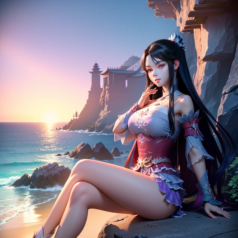 there is a woman in a pink dress sitting on a big sword, beautiful aerith gainsborough, aerith gainsborough, glamorous aerith portrait, beautiful alluring woman, seductive anime girl, [ 4 k digital art ]!!, Iris Amicitia, from final fantasy, final fantasy character, seductive Iris Amicitia portrait, glamorous Iris Amicitia, beautiful anime woman