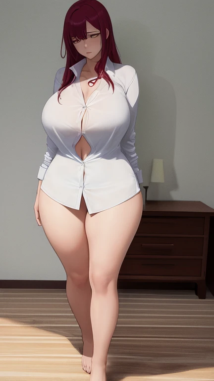 ((super high quality,Ultra-high resolution,16K,super masterpiece,Ultra HD ,Detailed shading)),Dimly lit bedroom,Full body photo,One naked boy,sexy mother,40 years old,Waist 85cm,Standing naked,Tight white nude dress shirt,popped Tight collar,Cleavage,Long sleeve,Short black hair,Glasses,View here,blush,Sweaty,Pearl Earrings,Pearl Necklace,Engagement Rings,