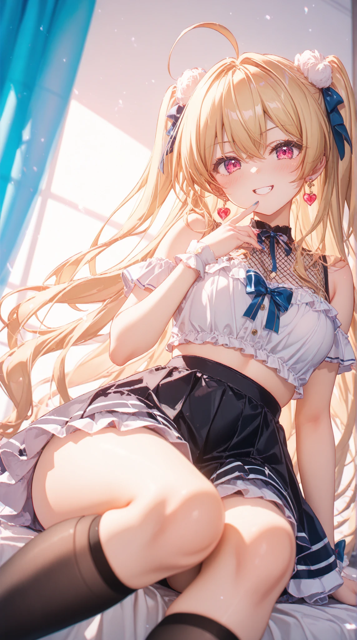 masutepiece, Highest Quality, SFW, Colorful, 1girl in, Solo,(((Petite girl with blonde twin tails))),(((a park))),(((early morning))),(((Stockings))),(((red blush))),(((open open mouth))),(((Gothic Maid Tops))),(((A sexy))),(((the pose))),(((Angle from the front))),(((Strawberry Print Ruffled Pants))),(((dojo))),(((karate))),(((Energetic face))),(((Whirlwind feet)))),(((I was wearing light blue shorts)))