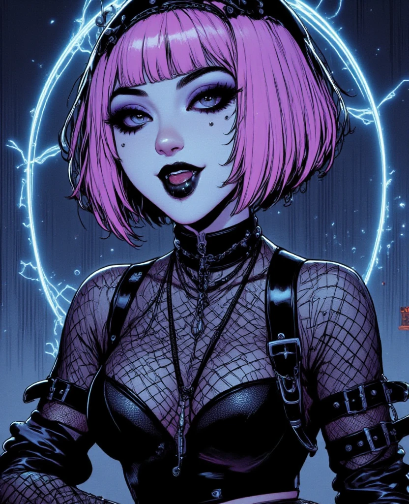 (NSFW, having really aggressive sex, vaginal penetration),1girl,colorful,yellow eyes,cyberpunk,city,peace sign,earrings,purple hair,eye patche,freckles,prothesis,mechanic,neon,beautiful lighting,purple reflection,cap,smoking,character focus,cg illustration,bust shot,yellow and black outfit,brown hair, tomboy, makeup , long boots , heels, gatner belt, short top, sockings, model pose, open mouth , ahegao , tongue drop, bending , lying on knees on floor, dansing club toilet