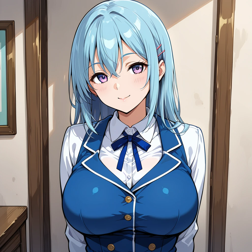 aqua \(konosuba\), blue eyes, long hair, hair ornament, very long hair, hair rings, blue hair, single hair ring, hair bobbles,1girl, breasts, hat, cleavage,  white footwear, open mouth, solo, large breasts, smile, blush, looking at viewer, nurse cap, gloves, nurse, choker, white dress, boots, white headwear, collarbone, dress, bangs, standing, :d,1girl, breast, solo, smile, sweat, collarbone, upper body, large breasts, close-up
