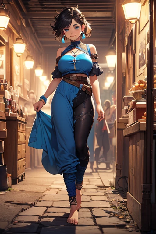 kmzW3 girl, yellow eyes, dress, full body, medieval city street, looking at viewer, hands at , bead necklace, mature, best quality, <lora:keirametz:0.7>