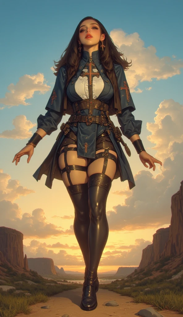 (((Warrior girl))), (((back view))), (((perfect ass))), (((best qualityer: 1.4))), (((Afro))), (((DuneWalker))), (((post-apocalypse))), (Unbeatable masterpiece), (hiper HD),(CG 8k hyper-realistic), (((breasts big))), (((hyper feminine))), sensuous girl, (bob hair with straight bangs), ((( sculptural body ))), (((1 girl))), 20 year anime girl with perfect body, Beautiful and well-groomed face, slanted eyes, muscular body:1.2, costume with textured details in pixel art, (Head to thigh photos),modern samurai pants, Complex equipment, rot, cerulean, yellow, orange, Violette, long pants,Tight, dark clothes,With white stars and white stripes, Metal parts in armor, afro girl, (((standing alone))), pirralha violent, ((())), sensuous, pose de atitude, work of art, post-apocalypse, (((manga style))), Bounty Hunter, violent, Manic, the way you want, slenderbody, thin but strong, perfectbody, roupa moderna, Advanced technology, short shorts with checkered pattern in red and black, fur collar jacket, sleeves with vertical striped pattern, neutral background