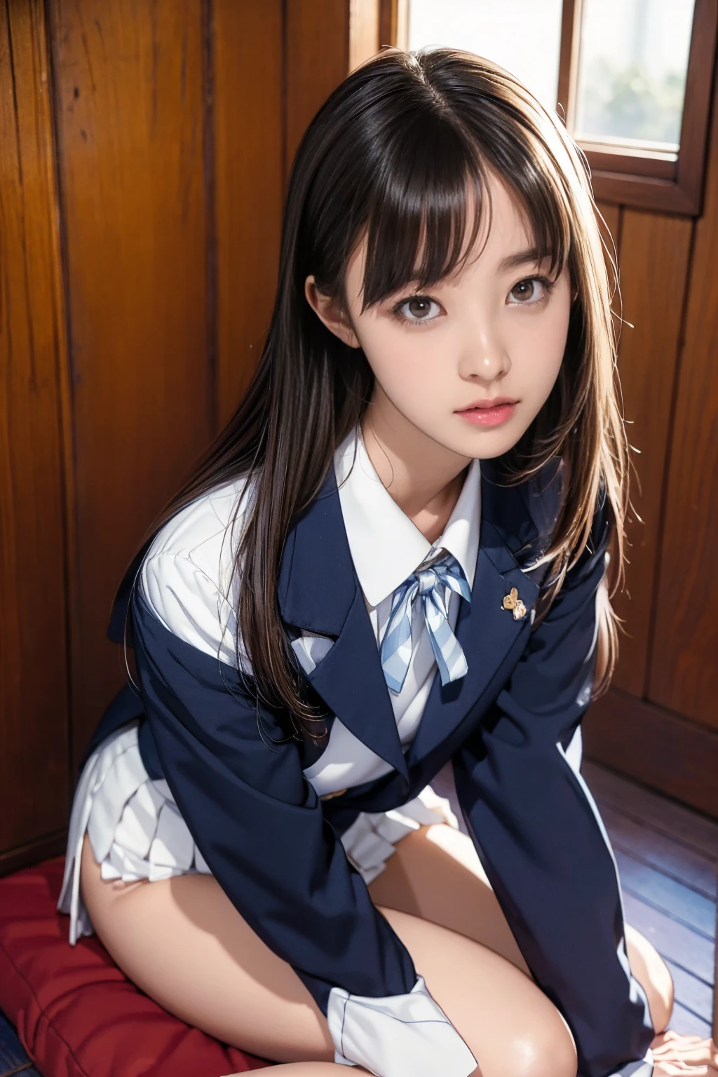 8k, RAW Portrait (Japanese women),masterpiece、Photorealistic:1.3、Realistic, Ultra-high resolution, highest quality, Real Life Photos ,( in the evening :1.1), ((((2 girls:1.5)))), (((Two girls showing off their panties in a room)))、(Beautiful Face:1.1)、japanese 2 girls,((2 Japanese high school girls))、((2 real high school girls))、((Japanese High School Uniform:1.8))、In the classroom、 ((Dark brown eyes:1.2))、(Real skin texture:1.3)、(Immersive atmosphere:0.8、Chiaroscuro:1.2) 、(Show Viewer:1.3)、((Embarrassed look))、((blush:1.3))、((Ceiling from below:1.2))、(smile:1.2)、((((She&#39;s wearing tiny silk panties))))、((Panty shot))、((A woman rolling up her skirt))、((From below:1.15))、((Panties close up:1.42))、((Panty shot))、((Spread your legs out to the side:1.4)) tanlines)