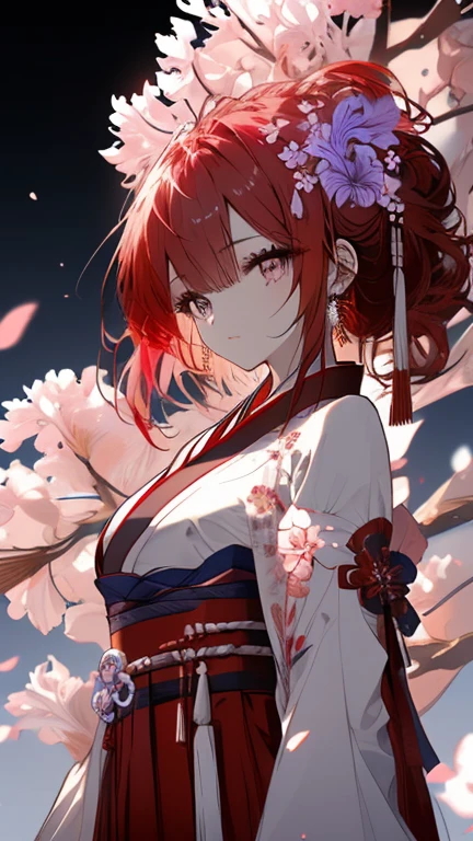 Bigchest,Bare chest,perspire,finely quality eyes,Red pupils,Red and white kimono,No clothing,Fine body,navel,Pure desire,