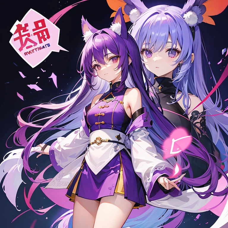 Fox ears,woman,Black Hair,Image color: purple