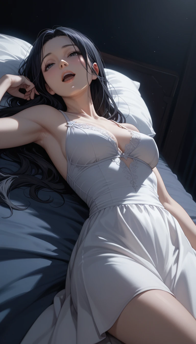 The stunning Chitanda Eru, purple eyes, black hair, Naturally straight hair, straight bangs, extremely refined, a girl,adult face,Open your mouth slightly,flowing long hair,Peerless beautiful girl, dreamlike,Slim,soft, (Sensual), (kawaii), dream quality, white dress,Driving the excavator on the excavator,Audience facing one side,transparent skirt,flowing skirt,bare neck,naked ass,bare shoulders,Clavicle exposed,bare breasts,Bare thighs,camel toe,snow white skin,show your hands, delicate face, thin waist, soft curves, Real light and shadow, Super fine, 4K, move naturally, ultra high resolution, (masterpiece:1.2, best quality), (Exquisite and beautiful eyes: 1.2), (Beautiful and delicate face)
