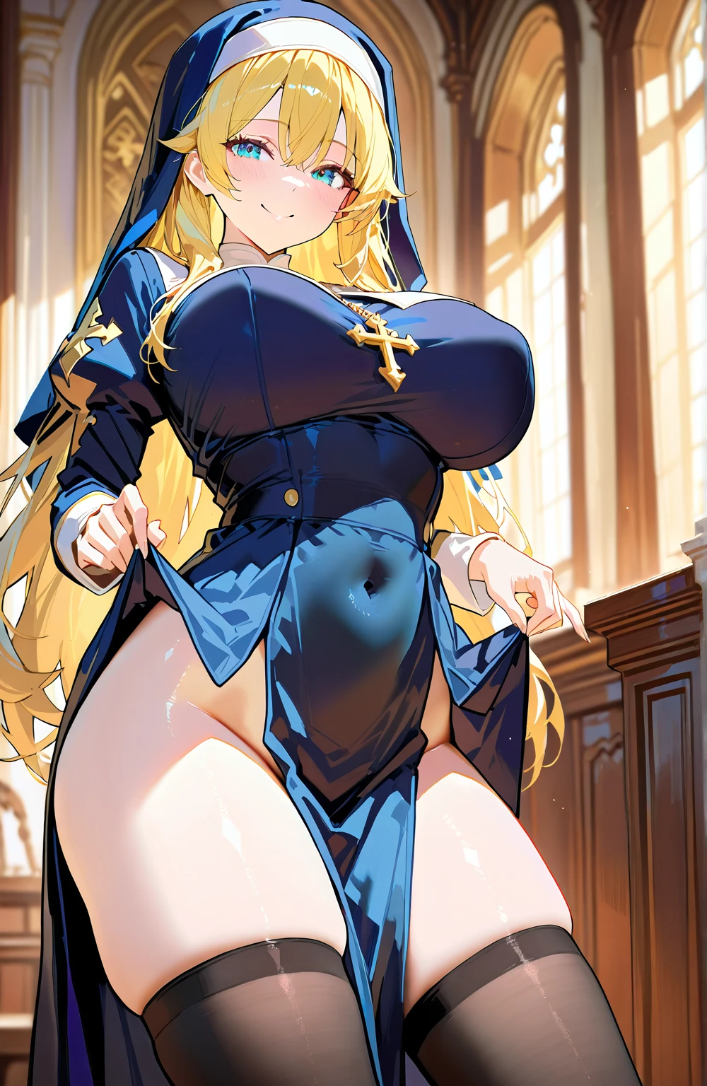 Erotic Anime Illustration、highest quality、Sex Appeal、Narrow alley in the dungeon、smile、A wall covered in graffiti paint、A plump bitch gal seduces a man、Perfect proportions、Very large breasts、Fatty legs、Clear eyes、Blushing、Sweaty、Cowboy Shot