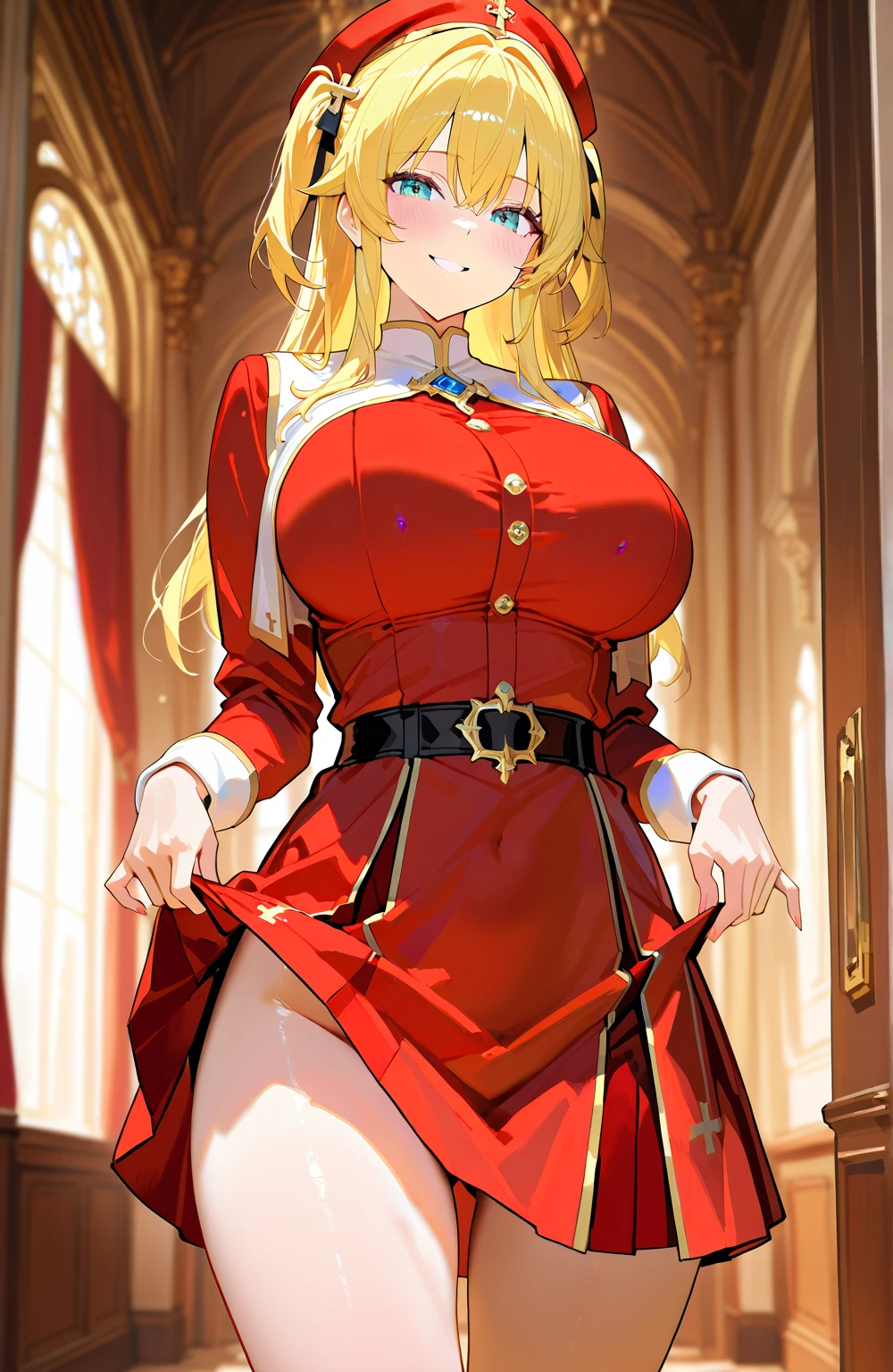 golden hair,teens girl,huge tit,Red robe,medieval times,fantasy world