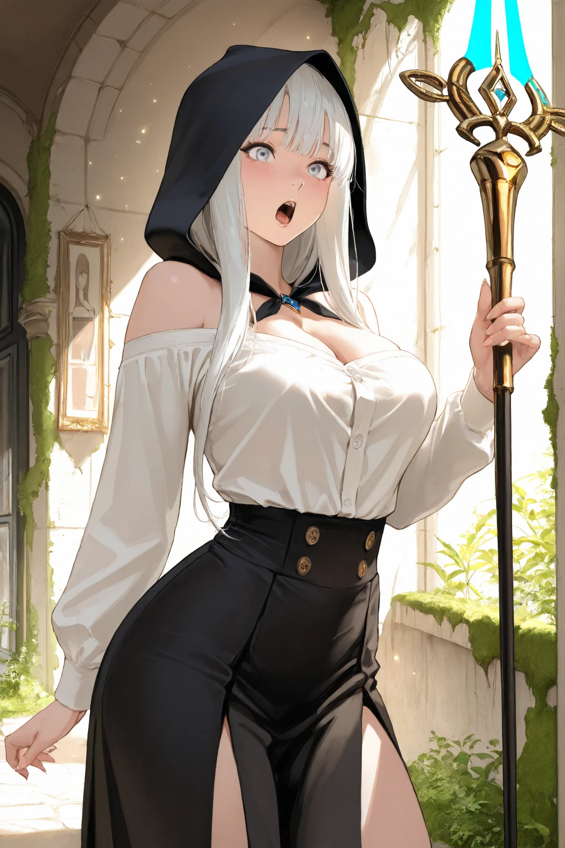 nun，nun服，黑白nun服，Colored hair，nun头巾，Big breasts，Full of figure，Close-up above the waist，Upper body close-up，Church Background，Stained window glass，Mosaic art background，nun，高开叉nun长袍，黑白Knee socks，黑白Knee socks，Knee socks，黑色过膝Silk socks，Silk socks，情趣nun服，High slit robe，New slit skirt，Silk socks，Knee socks，Flesh，nun长袍，Robe hem，Robe hem，Long hem robe，Front of robe，Long skirt，Long skirt，Long skirt，Long front robe，Front of robe，Side of the thighs，Long blond hair，blond，cute，gentle，Smile，慈爱的Smile，Wide crotch，Wide crotch，Thin waist，Flesh大腿，Robe front hem，Front swing of mopping