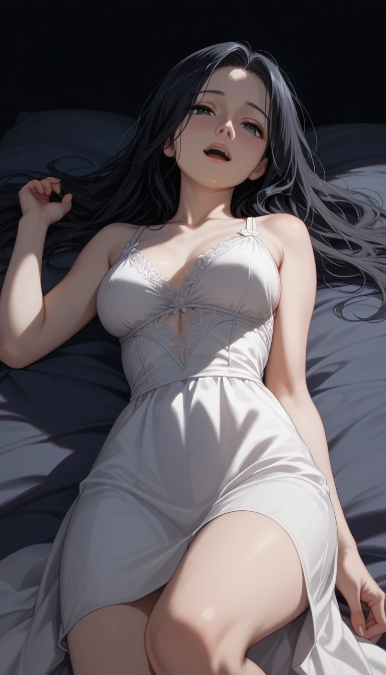 (masterpiece, best quality), (Sexy female k-pop star is bound as a sex slave:1.6)(Tall and slender:0.8),Set in a medieval fantasy world:1.0、 ( in bed:1.3), night, Detailed aspects, very attractive:1.0,
((Sleeping with mouth open:1.5))
(Gray hair tied into a high ponytail,hair very long:1.6)
(The clothes were torn into two pieces,The clothes are sexy:1.7)
Big breast:1.4
(Closing her eyes, she wants to sleep:1.6)
(necklace:1.4)
,(open mouth with pain:1.5),
Exposed armpits:1.0 (Large Breasts:1.0)、 (Legs open lewdly :1.3). full-body shot:1.3. Lower breasts exposed:1.5