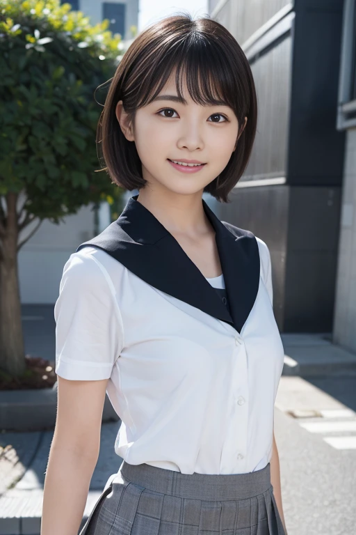 1 girl, (Wearing colorful stage costumes:1.2), Very beautiful Japanese idol portraits, Face close-up, (RAW Photos, highest quality), (Realistic, Realistic:1.4), (masterpiece), Very delicate and beautiful, Very detailed, 2k wallpaper, wonderful, finely, Very detailed CG Unity 8K wallpaper, Very detailed, High resolution, Soft Light, Beautiful detailed girl, Very detailed目と顔, Beautiful and sophisticated nose, Finely beautiful eyes, Cinema Lighting, (Simple light color background:1.3), (short hair), (Bob), Complete Anatomy, Slender body, Small breasts, smile