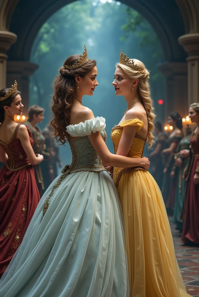 ((From a birds-eye perspective:1.3)), In a grand castle, (two young and radiant princesses sit side by side upon a majestic throne spread their legs, open their legs). Their heads adorned with exquisite medieval circlet tiaras, the princesses exude regal elegance. Their (revealing dresses:1.3) cascade in luxurious thin fabrics, showcasing their youthful beauty and lust. Their glamorous makeup highlights their stunning features, enhancing their radiant smiles. With lust in their eyes and laughter on their lips, the princesses share a sensual and intimate bond, cherishing each other's presence in this enchanted moment. skin texture, ultra high res, RAW, instagram LUT, ultra-detailed, cinematic light, ultra high resolution, best shadow, RAW, 4k, ((masterpiece)), ((best quality)), ((intricately details)), ((ultra-realistic realism)), Ridiculous res, highly detailed, beautiful detailed nose, beautiful detailed thigh, (beautiful detailed eyes), (complete good curvie body), wide hips, voluptous, perfect body proportion, view from above, (medieval circlet:1.3), (solo focus:1), (perfect eyes:1.3), earrings,