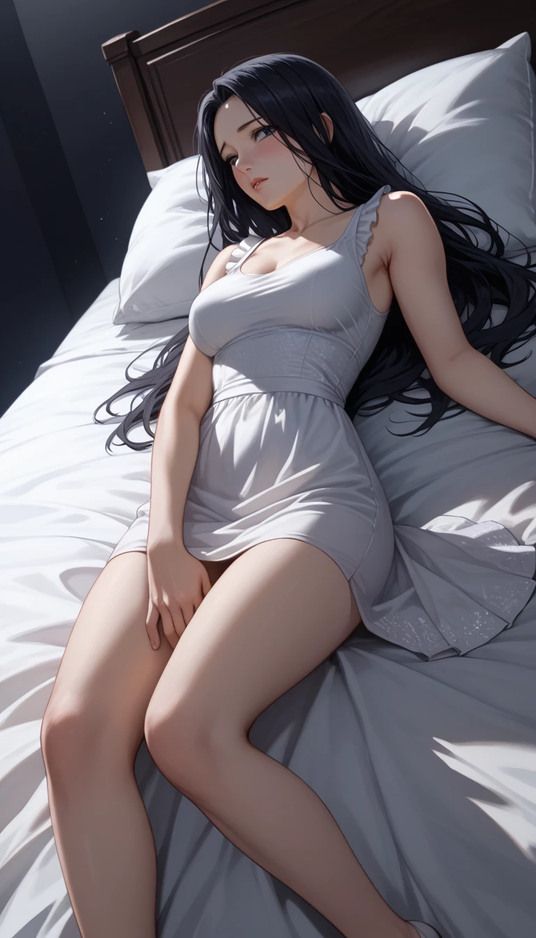 (Highest quality, 8K, High resolution:2.0), With legs apart, (((((Completely naked, With legs apart, limp, Weakened, Fainted))))), (Eyes closed, Sleeping, With legs apart:2.0), ((((Big Breasts, Unrealistic huge nipples, Unrealistic huge nipples, Large areola, Open pussy, clitoris, Thick thighs, thick body, Are fat, With legs apart, )))), (Leg spread:1.7),(Lighting: front),(Lighting: strong), front, From above, With legs apart, ((((Cute arafied woman, Mouth open, )))), Black Hair, Mature Woman, (Shiny skin:1.5), (Amazing orgasm:1.2),(Intense Ecstasy:1.2),((Lie on your back on a clean bed、Leaning on a large pillow.)),((She fell asleep:1.5)), ItsMe Sleeping
