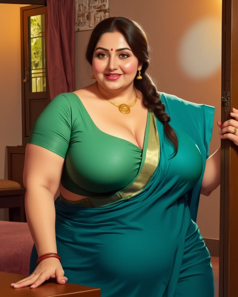 Beautiful girls smooth face full body plus size curve wearing saree blues full body plus size curve location Indore , breast size large breast tight . Picture quality 8k 16k, location electricity control, room sit down chair,