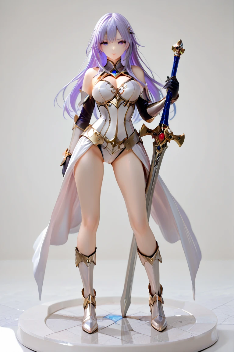 (best quality,4k,8K,High resolution,masterpiece:1.2),Extremely detailed,(Practical),light, Bokeh，Purple double twist braid ，Holding a sword, energetic, Expressive