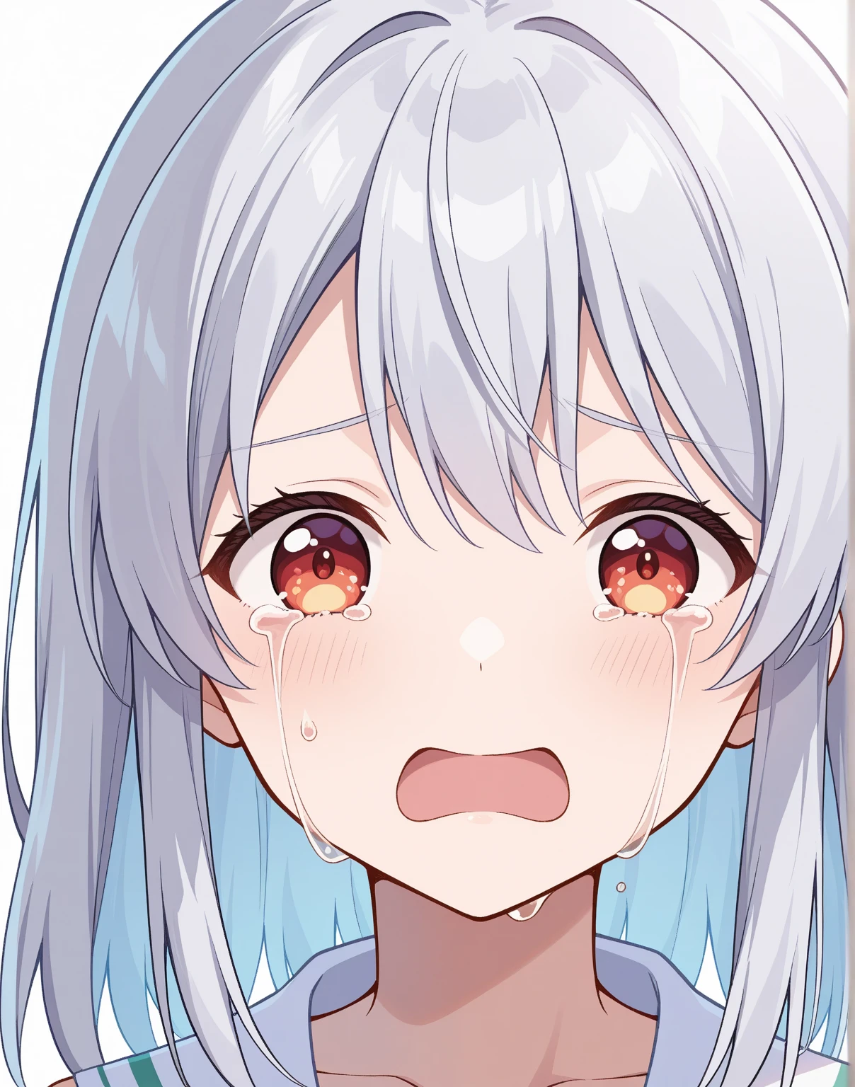 Dashed eye, sex, white ponytail, only girl, laugh illustration, (looking at viewer), portrait, cum, crying, blazer,