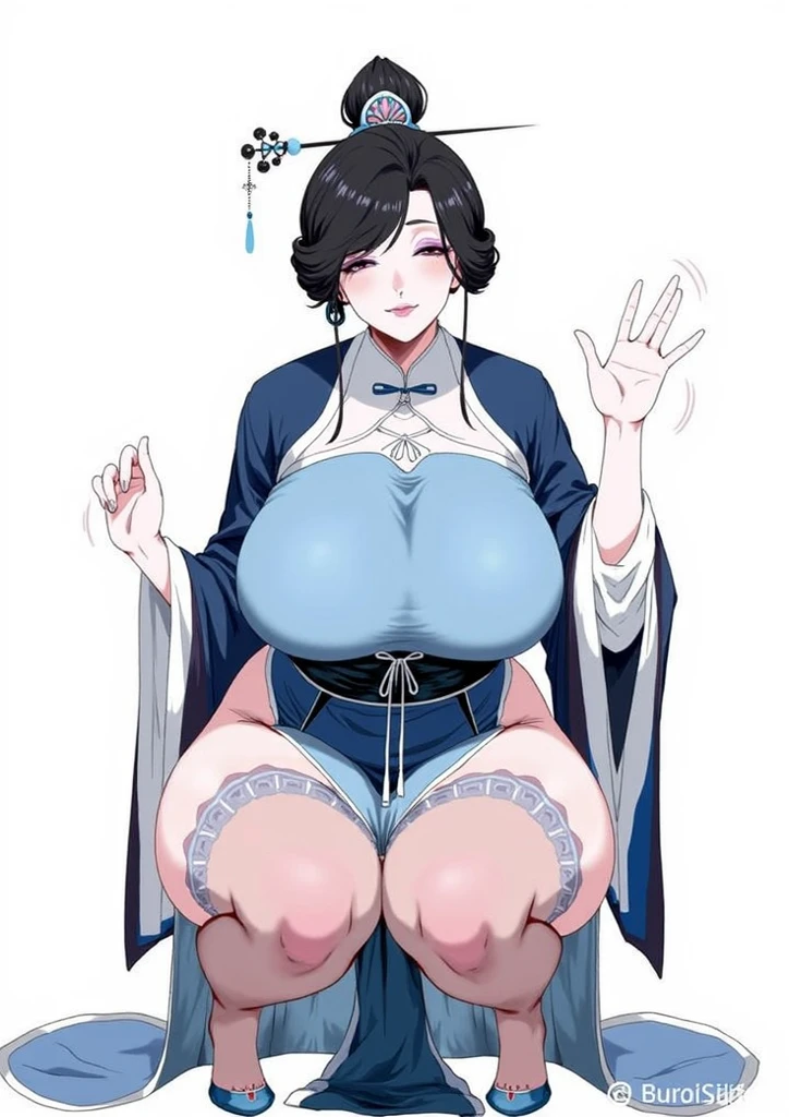 （tmasterpiece，best qualtiy：1.2），，huge tit，Light blue and white belly pockets，Sit Pose，opening legs，