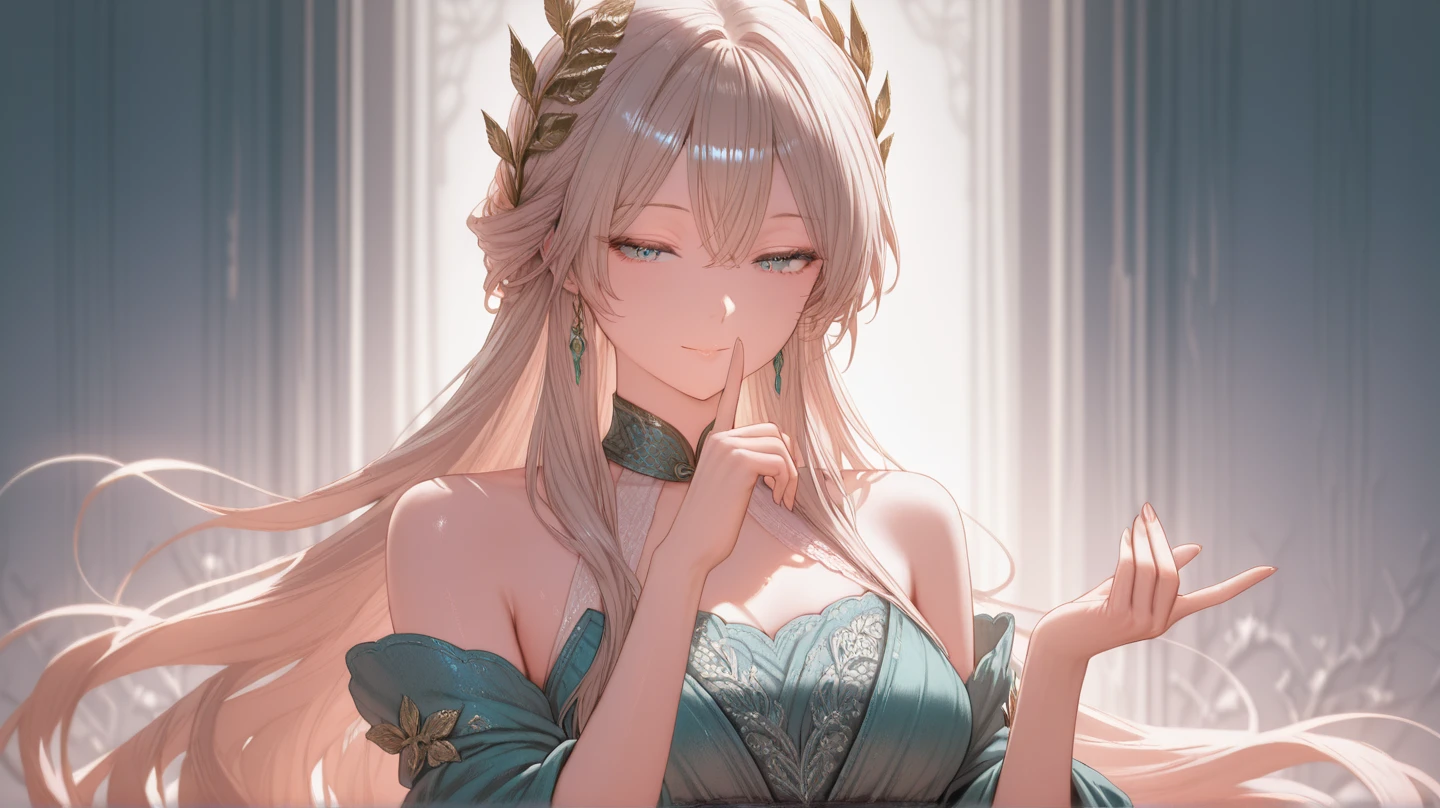 (Highly detailed CG Unity 8k wallpaper, masterpiece, top quality) (Perfectly proportioned hands with one thumb and four fingers) (Adult woman in her early twenties wearing a pure white wedding dress with dense lace) (Shiny silver hair, long hairstyle) Perfect body Golden ratio (shiny emerald green eyes) Smile Composition where the whole body can be seen Staring at the viewer Unrevealing costume