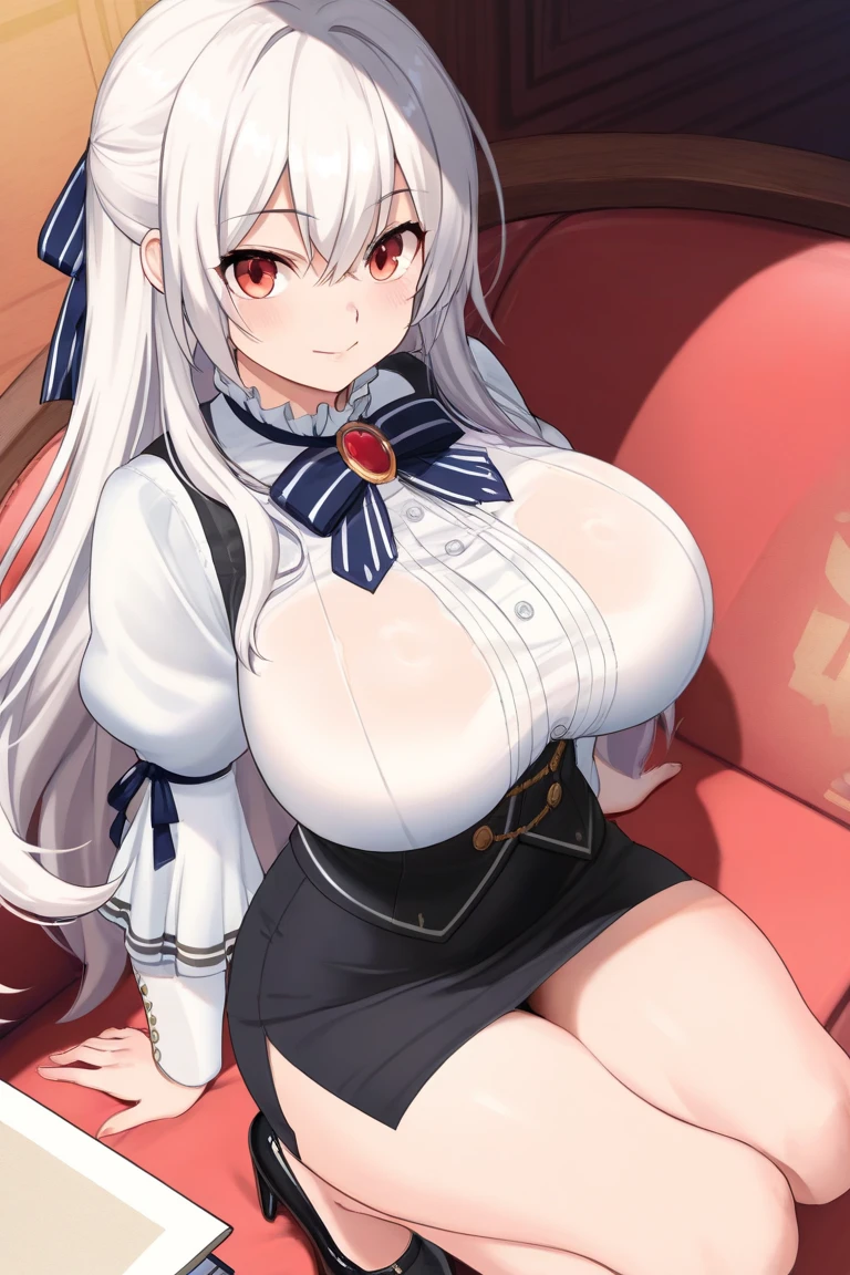 Long head and white hair,adolable,Redness of the eyes,The cat has low ears,Be red in the face,Vaginal rundown,Make a sound,panting,Lori huge breasts cleavage,white stockings,white panties,Spread your legs,The skirt is pulled up,Leakage from the lower body