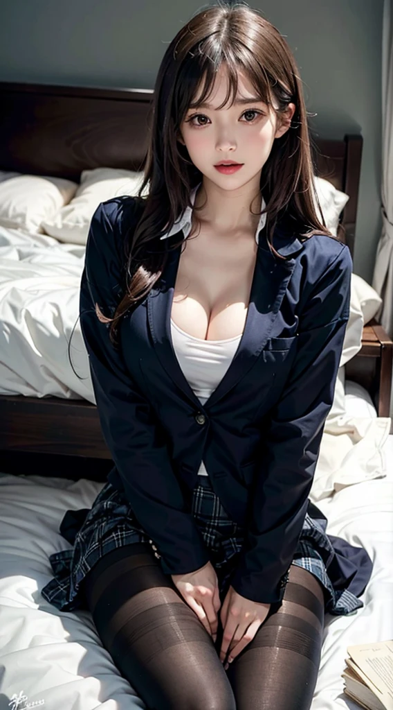 8K、RAW Photos、Highest quality、Super detailed、Super Resolution、Ultra HD、8K壁紙、Amazing details blazer uniform girl ((White blouse with formal collar, Blue Blazer,
Red Check Skirt, Red checkered ribbon on blouse)), Complete limbs, Full Finger,
(((A woman is sleeping with her eyes closed)))Brown Hair、(White skin)
(((((Full body photo)))))
((((Panties and bra are visible))))
