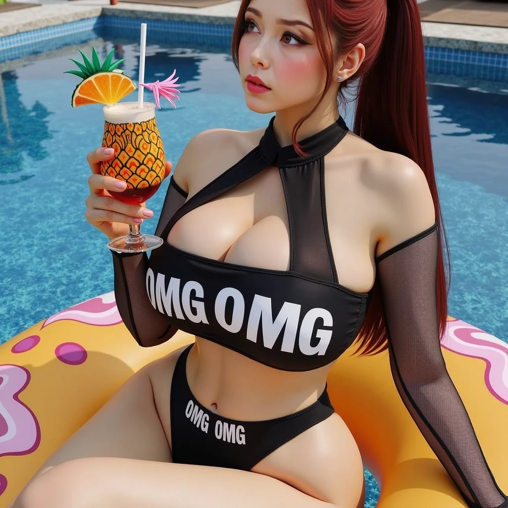 (Best quality at best, tmasterpiece:1.2), (abstract backgrounds:1.3), (s fractal art:1.1), (Tangled:1.2), (humongous large breast:1.2), actual, , humongous large breast, humongous large breast臀部, thicc, legs long, Thigh thick, White skin of the, Red fluttering face, Greasy, Porcelain-like skin, Purple swimsuit, Brown hair, (long hair:1.2), largeeyes, 二重まぶた, Beutiful women, ssmile, eyeslashes, The face is very detailed, Put your arms in front of your chest, Squat, , Japan goddess, Japanese actressl, model in Japan, (Lots of colors:1.4), (耳Nipple Ring), (Confectionery:1.2), (Cupcakes:1.2), (Cookie:1.2), ( cream:1.2), (the fruits;1.2), Babe, (Colorful:1.1), (with rainbow colored background:1.2), huge breasts,ssmile,wearing hat