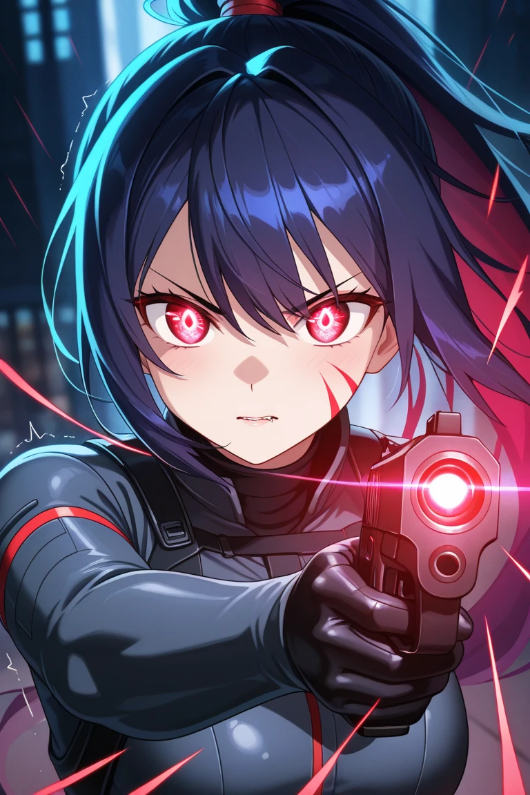 anime character with black hair and red eyes in a city, futuristic jacket, digital cyberpunk anime art, badass anime 8 k, best anime 4k konachan wallpaper, anime style 4 k, digital cyberpunk - anime art, anime art wallpaper 8 k, anime wallpaper 4k, anime wallpaper 4 k, anime art wallpaper 4k, anime art wallpaper 4 k, anime cyberpunk art, highest quality digital art,close up shot, stunning art by makoto shinkai