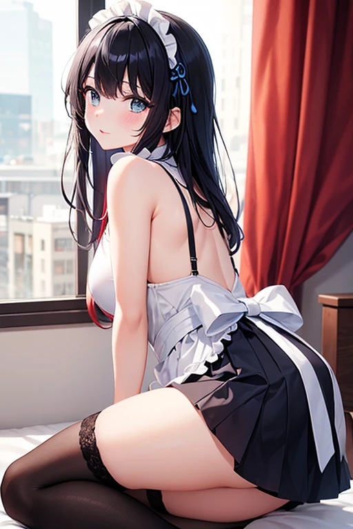 (8K ,Hyper-detailing,Ultra photo realsisim,Best Masterpiece,naturey,Movie special effects,Perfect artwork,Perfect female body,Flirtatious,Shoot from behind),a cute young girl,(large tities),Cool maid outfit,black suspenders stockings,Large cleavage,lifting up skirt,Stretch meat,Raised sexy