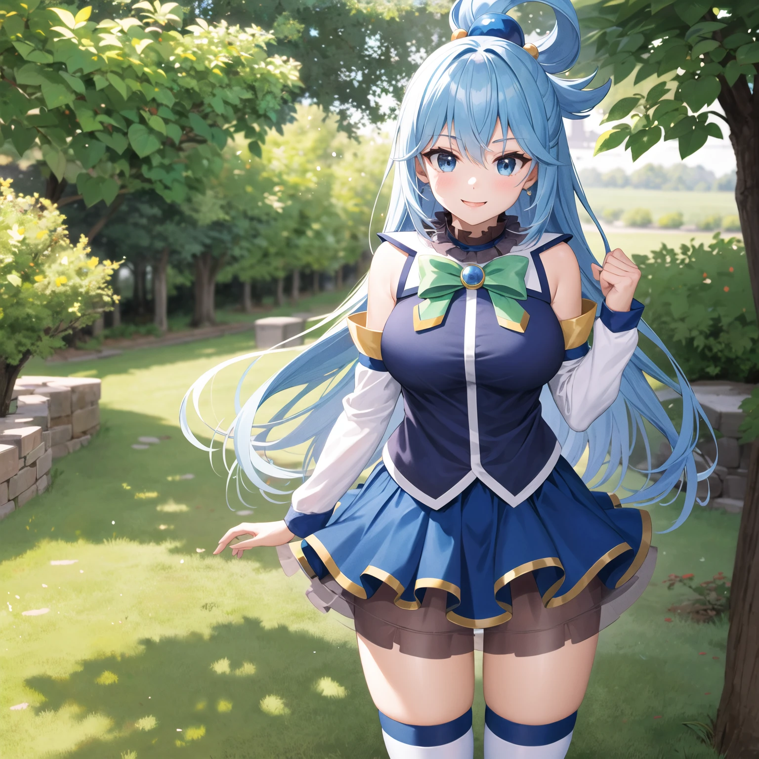 realisitic, fotorrealisitic,cowboy shot,work of art, absurderes, (colorfully), 1 girl, 17 years old, 1, 62 HIGH, 56 kilos, Wendy Marvell, forehead mark, blue hairband, Detailed Chinese minidress, へそ, crotch, bracelet, looking ahead at viewer, Ruddy face, ssmile, Cherry blossoms, private garden, Tuuli, floating hair, Medium chest, slim and sexy waist, (((medium hips))), Corpo sexy, detailedeyes, dynamic pose, Full-body image, 4K, High Definition Full Hd, super resolution, generate extremely detailed image down to the smallest details, white pantyhose connected to her panties by a corset