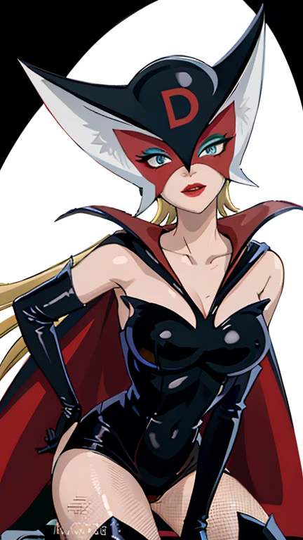 (((solo,1woman, mature, alone))), doronjo, ((long hair, blonde hair, glowing blue eyes, wide eyes, makeup, narrow waist, skinny, medium breasts)), pelvic curtain, ((black bikini, The mask has a big red D inscribed on the front,Doronjo Mask)), full body, perfect body, (insanely detailed, beautiful detailed face, masterpiece, best quality), (extremely detailed 8k paper CG wall unit: 1.1), (saigyou_ayakashi, bare_tree, cloudy sky, cloud, fog, dusk), cameltoe view, cameltoe, View from above, Diagonal view