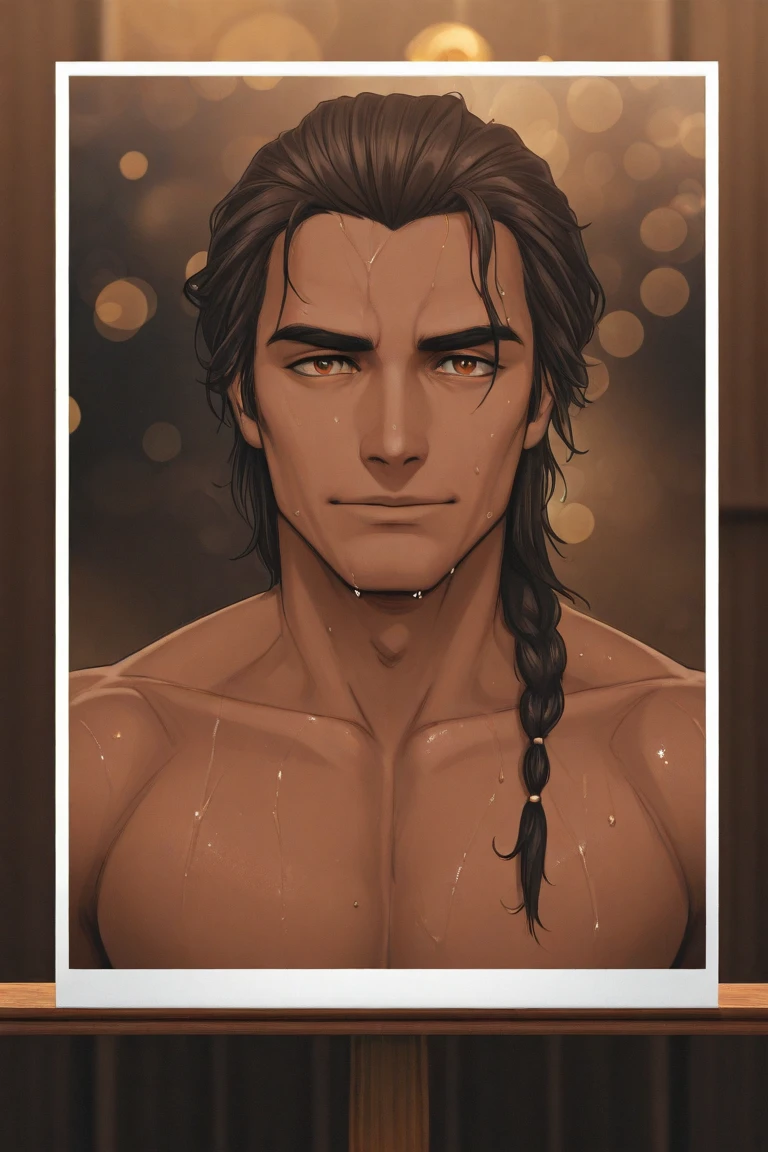 He is an adult indigenous man with Mexican features, and sun-kissed brown skin. His short black hair contrasts with his intense, expressive dark eyes. High, well-defined cheekbones complement his sharply contoured face. His pointed ears add a unique and distinctive detail to his appearance. He exudes a strong, serene presence, deeply connected to his cultural roots, Full body, master piece, character sheet, character sheet, character sheet.
