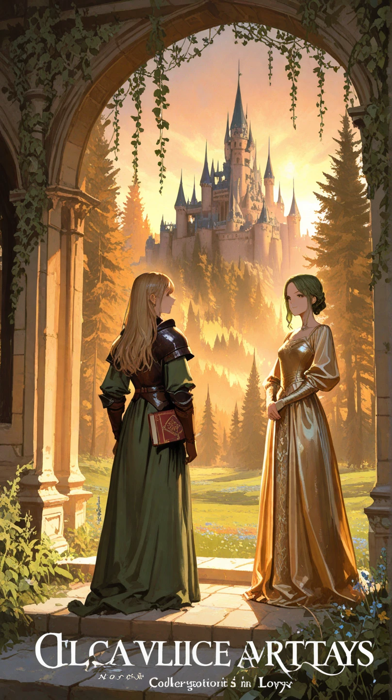 a detailed fantasy medieval cityscape with bustling markets, intricate buildings, and charming houses in a setting of fluffy clouds and a bright blue sky, vertical orientation, highly detailed illustration, high stylization, a traveler overlooking the city from atop a hill, (best quality,4k,8k,highres,masterpiece:1.2),ultra-detailed,(realistic,photorealistic,photo-realistic:1.37),enchanting atmosphere, cinematic perspective, warm color palette, dramatic lighting, fantasy elements, medieval architecture, cobblestone streets, ornate windows and doors, towering spires, lush greenery, ornate market stalls, vibrant crowds, horse-drawn carriages, flags and banners waving, glowing lanterns, detailed textures, seamless composition