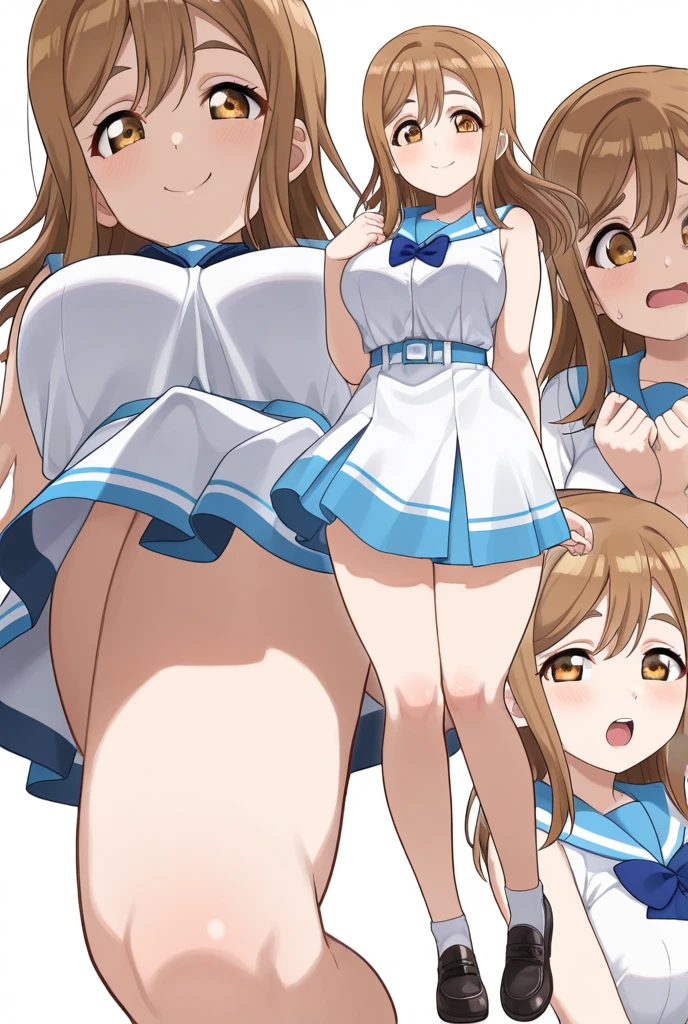 highest quality、High resolution、detailed background、cute 10 year old girl、(two women:1.5)、perfect body line、brown hair、cute hairstyle、ponytail、huge breasts、brightly colored sailor suit、navy pleated mini skirt、white overknee socks、Floral embroidered panties、floral embroidered bra、unpopular school district、
(with a happy expression on her face, She lifts up her skirt and shows me her panties.:1.5)、Laugh playfully、smile、sexual expression、panty shot、cowboy shot、camel toe