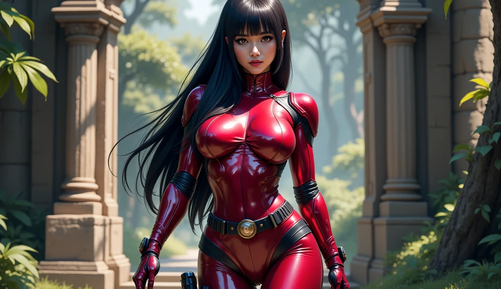 (((short arms))), ((( red latex nurse suit ))), (((bandaged arms))), ((high collar)), (((Black clothes with red details))), (((best qualityer: 1.4))), (Unbeatable masterpiece), (hiper HD),(CG 8k hyper-realistic), (((brave face))), (((breasts big))), (((hyper feminine))), sexly girl, Tron,（black bob hair)), ((( sculptural body ))), (((1 Kizi))), Kizi cibernética de 25 anos com perfectbody,,Beautiful and well-groomed face,muscular body:1.2,solid color detailed jacket, (Head to thigh photos)， Complex equipment, green dark，Long pants，Tight clothes are dark，With white stars and off-white stripes,,,,,Armor Metal Electronic Parts, Poison tattoos ) INFO, Kizi, (((standing alone))), pirralha violent, ((())), sexly, pose de atitude, work of art, post-apocalypse, (((manga style))), bounty hunter, violent, Manic, the way you want, slenderbody, thin but strong, perfectbody, roupa moderna, advanced technology, neon, sleeves with vertical striped pattern, neutral background, (( cowboy shot )). intricate visual